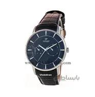 ساعت ویولت Violet مردانه فول دیت گرد چرمی استیل صفحه مشکی کد 0316G