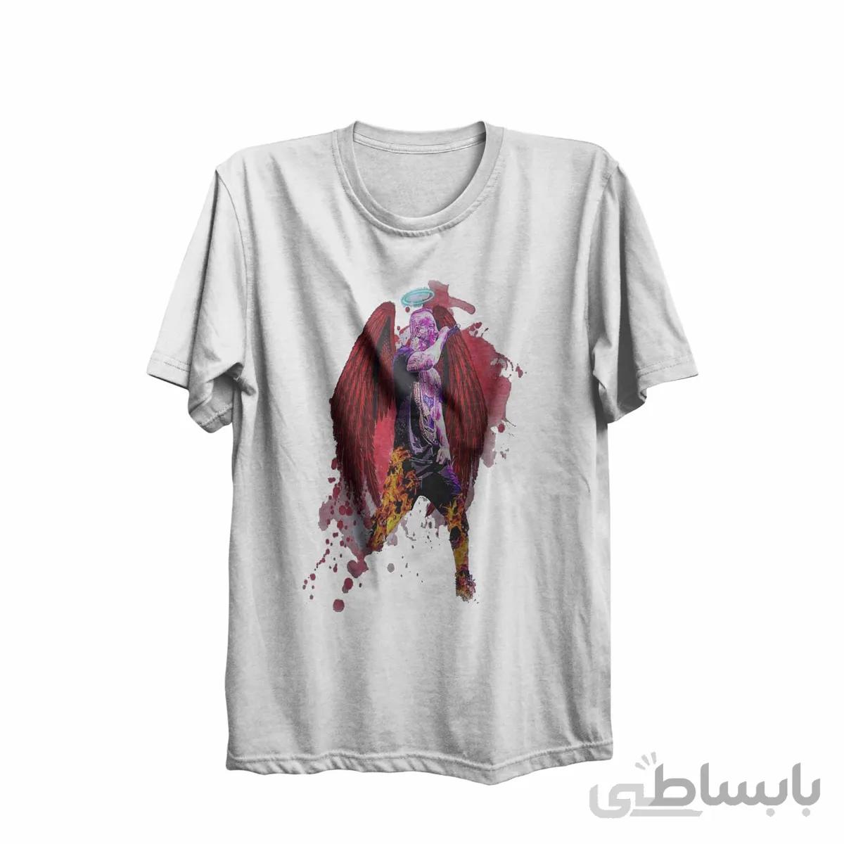 تیشرت یقه گرد سفید طرح خواننده تتلو Tataloo