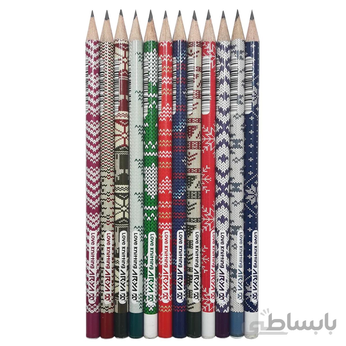 مداد مشکی آریا مدل LOVE KNITTING کد A5 بسته 12 عددی