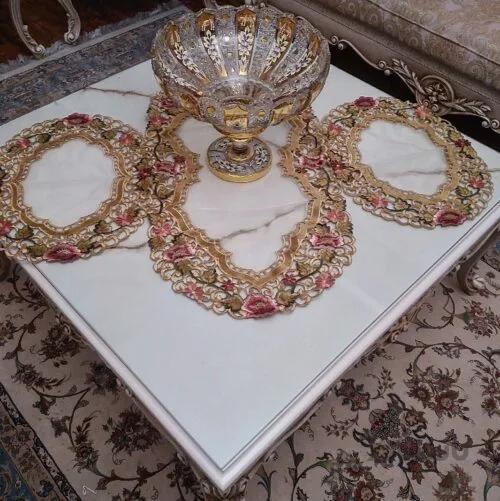رومیزی ۴ تیکه حریر مخمل گلدوزی