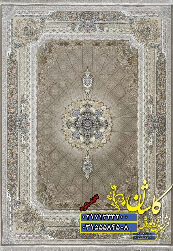 فرش کاشان گلسار بژ 1200 شانه گلبرجسته