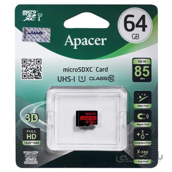کارت حافظه microSDXC اپیسر مدل AP64G کلاس 10 استاندارد UHS-I U1 سرعت 85MBps ظرفیت 64 گیگابایت