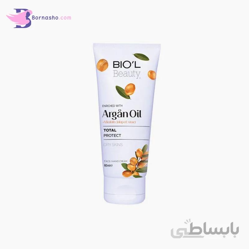 کرم مرطوب کننده دست و صورت بیول حاوی روغن آرگان و عصاره لاله عباسی مناسب پوست خشک 60 میل ا Biol Moisturising Hand Cream With Argan Oil 60ml