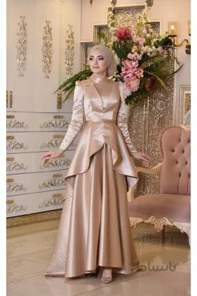 لباس مجلسی زنانه پوشیده طرح جدید برند MAHİDEVRAN کرمی کد ty245111382