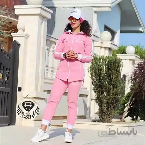 ست زنانه کد257 سویشرت و شلوار جنس کتان کش رنگ صورتی ا Women's set code 257 Pink linen sweater and pants