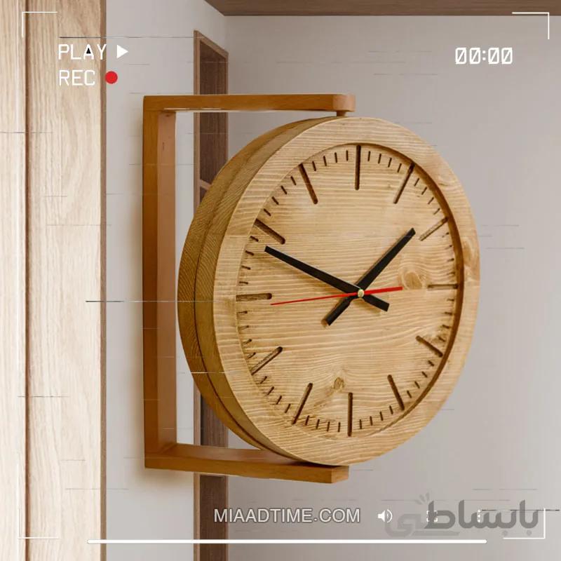 ساعت دیواری چوبی دو طرفه دست ساز مدل 201