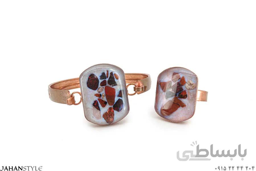 نیم ست مسی نگین سنگی