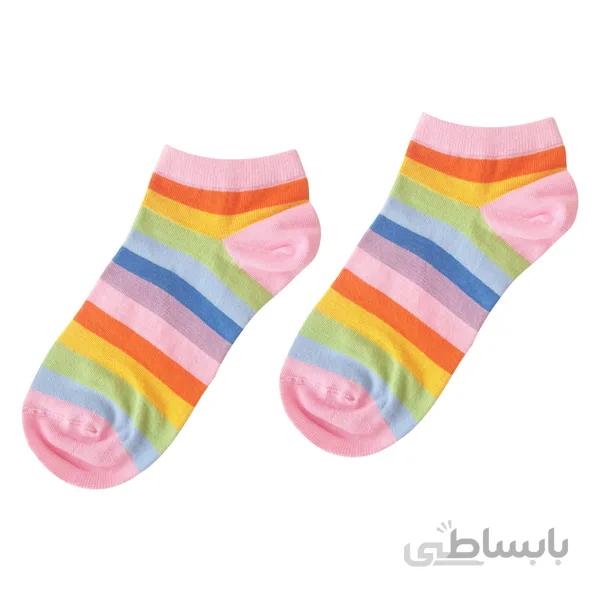 جوراب اسپرت مچی زنانه راه راه رنگی تم صورتی کد PH208