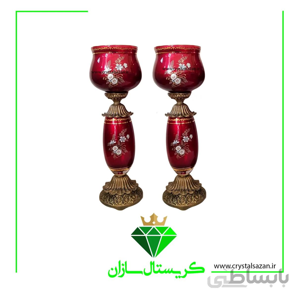 شمعدان افرا کریستال سازان مدل رز زرشکی کد SH1211