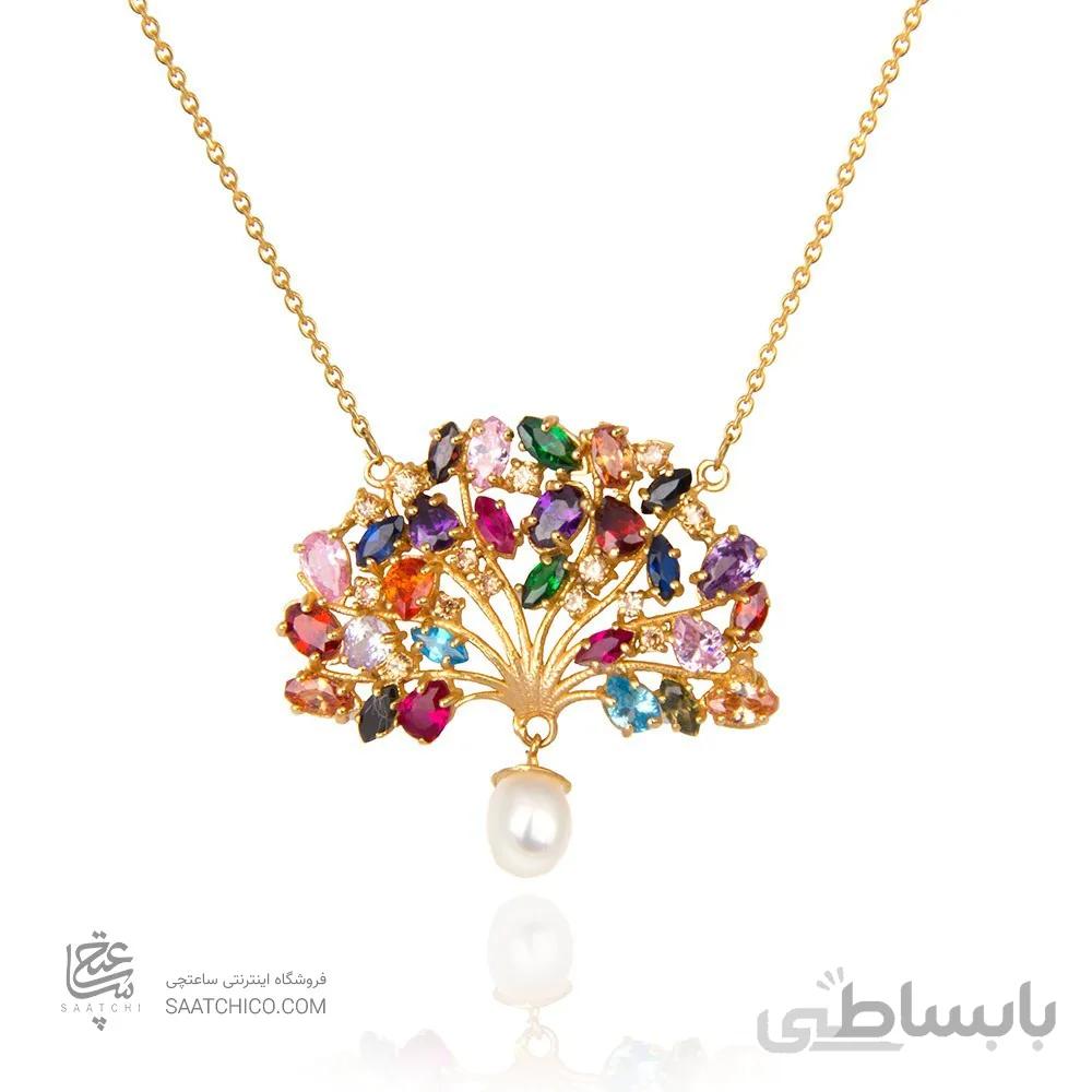 گردنبند طلا زنانه طرح درخت زندگی مولتی کالر کد XN115