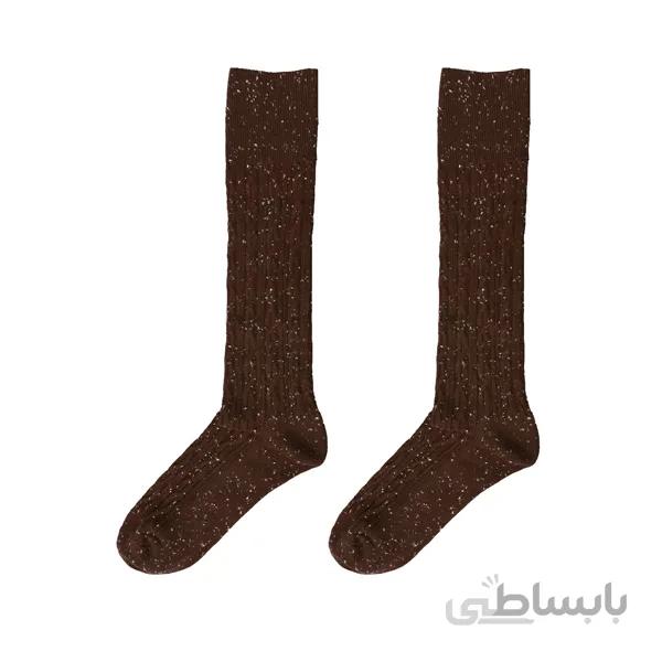 جوراب زیر زانو زنانه با طرح بافت نپ دار قهوه ای کد PH587