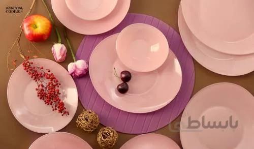 سرویس 26 پارچه بیضی آذین اوپال طرح صورتی تک رنگ کد 814