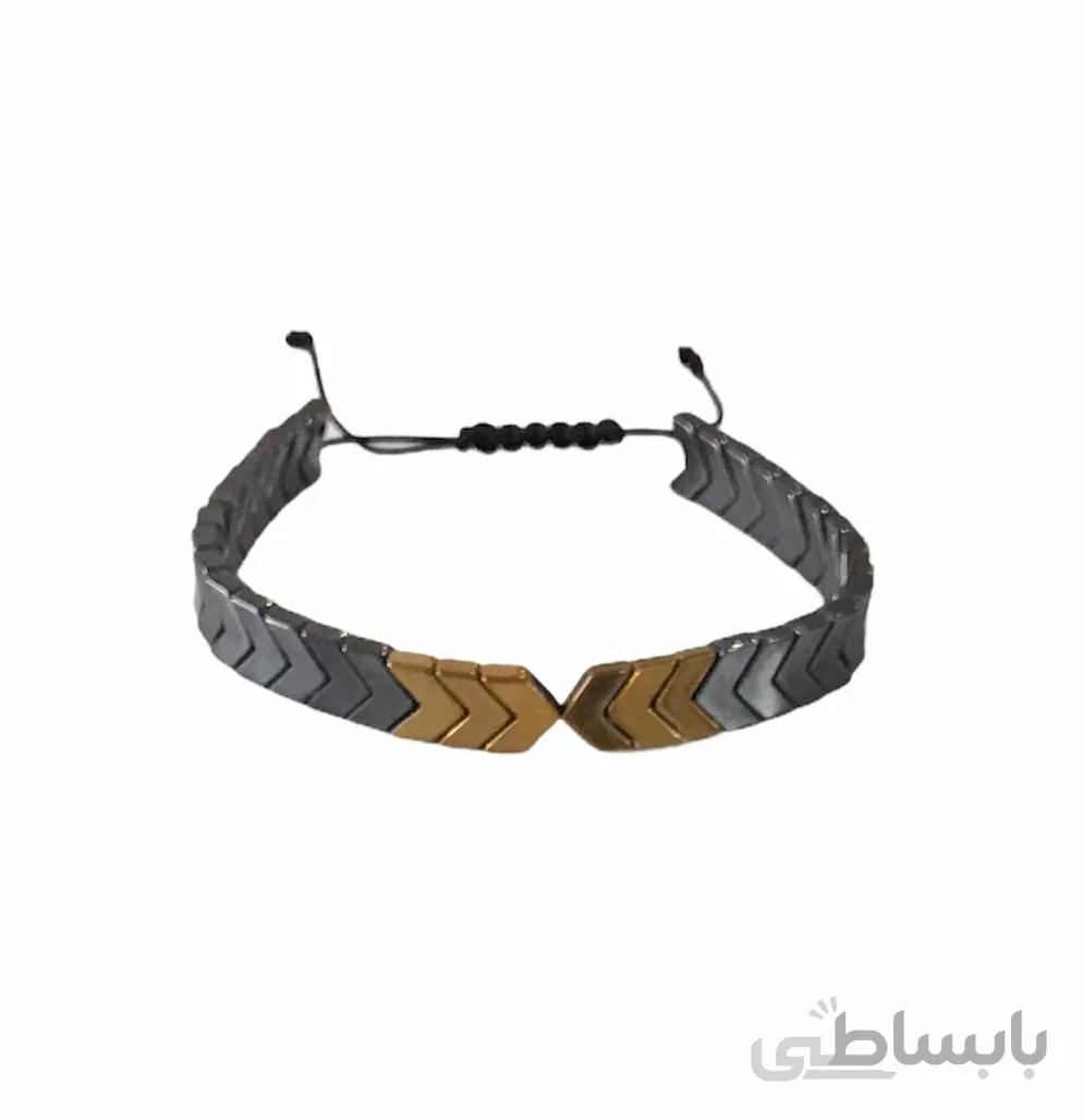 دستبند حدید فلشی رنگ دودی-طلایی
