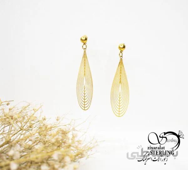 گوشواره آویز اشکی باریک طلایی