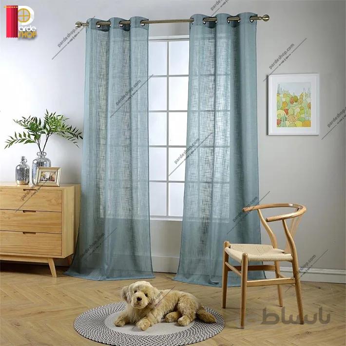 پرده پانچی تور کتان برند ParsDecor رنگ آبی طوسی