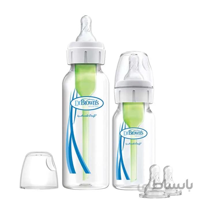شیشه شیر طلقی 2 عددی باریک 250 و 120 میل دکتربراونز اورجینال + سرشیشه یدک