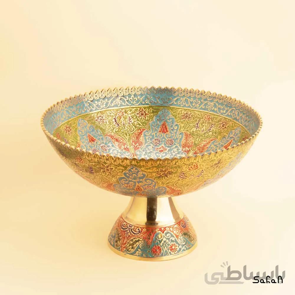 میوه خوری برنجی میناکاری پایه دار دورو مدل سگارو