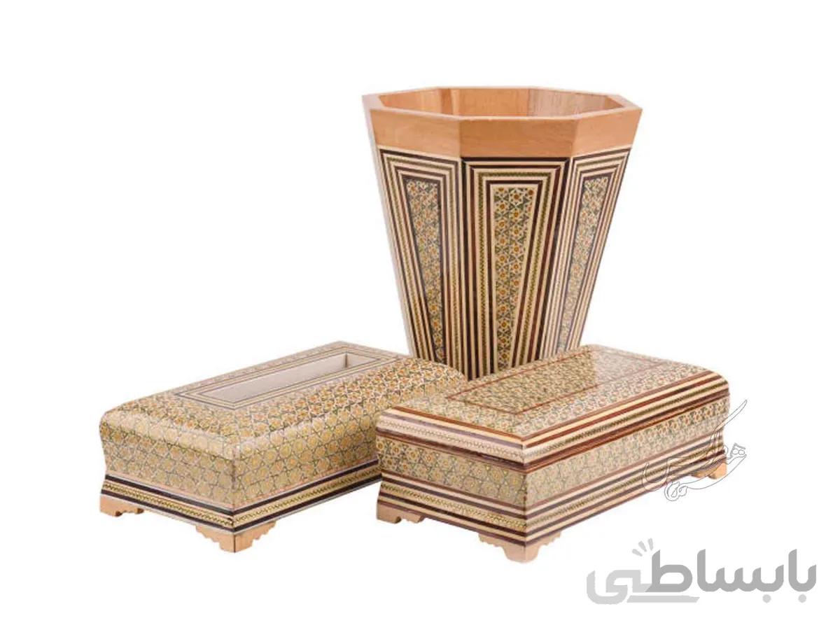 ست سطل و جادستمالی و جاکاردی خاتم کاری
