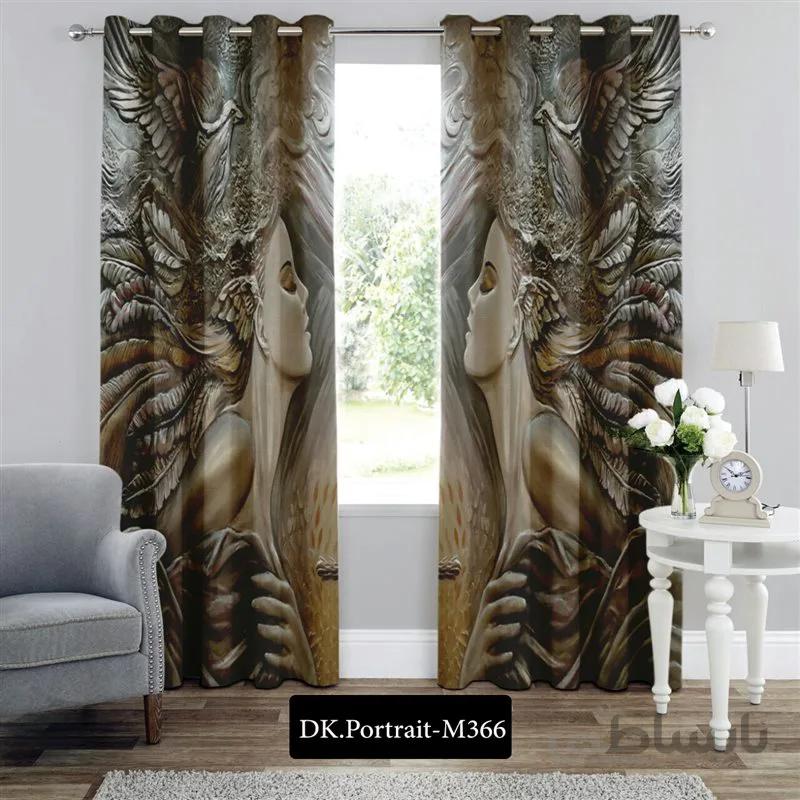 پرده پانچی (هازان و مخمل) کد DK.Portrait.M366 طرح چهره الهه سنگی