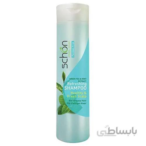 شامپو موی سر چای سبز و نعنا(مو چرب) شون ا green tee and mint refreshing shampoo SCHON