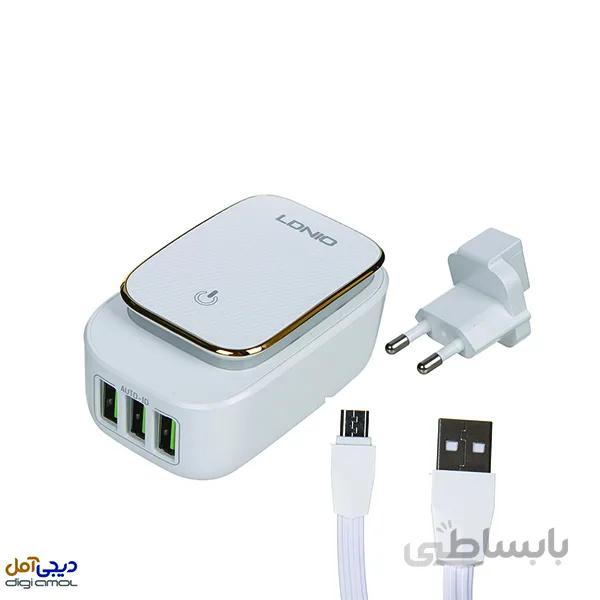 شارژر 3 پورت و چراغ خواب الدینیو LDNIO A3305 با کابل شارژ