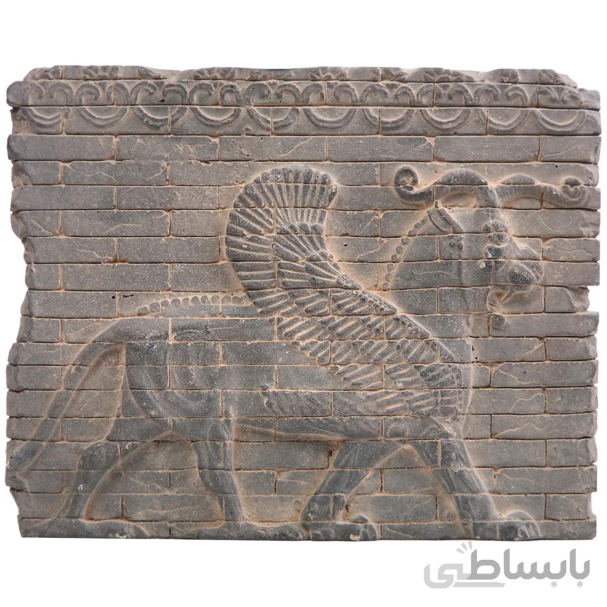 مجسمه تندیس و پیکره شهریار مدل کتیبه اجری شیر افسانه ای اویزدار کد MO2890