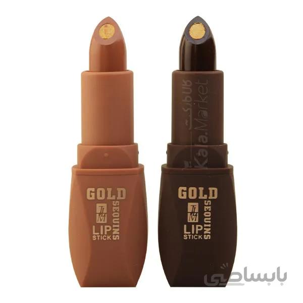 ست ۲ تایی رژ جامد دو رنگ مغز طلایی تایلامی کد ۴ (Tailaimei Gold Sequins Lipstick Waterproof Long Lasting Code 04)