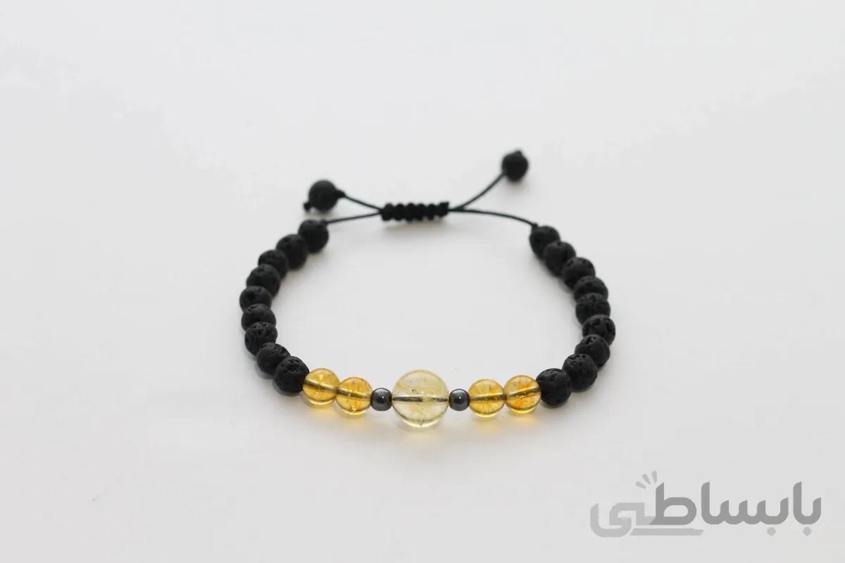 دستبند سنگ اصل سیترین، حدید، لاوا کد BT-289