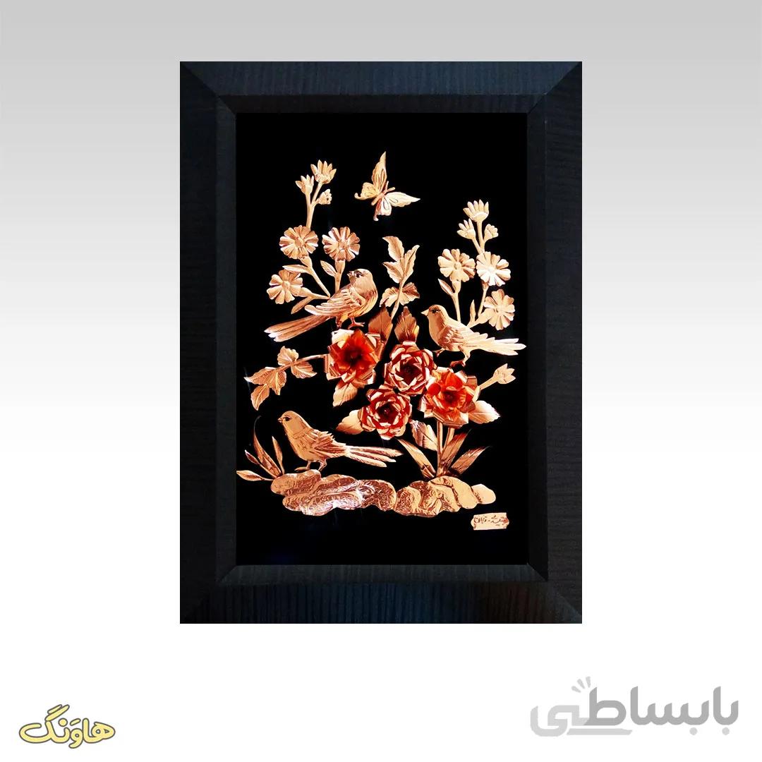 تابلو مرغ و گل معرق مسی F005