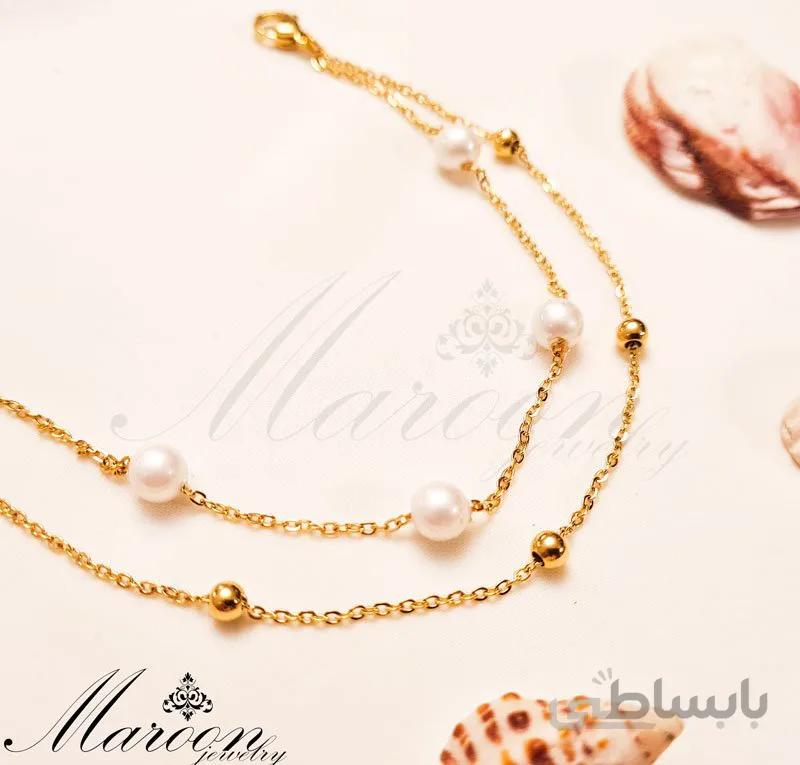 پابند دو رج مروارید و گوی مارون CP31