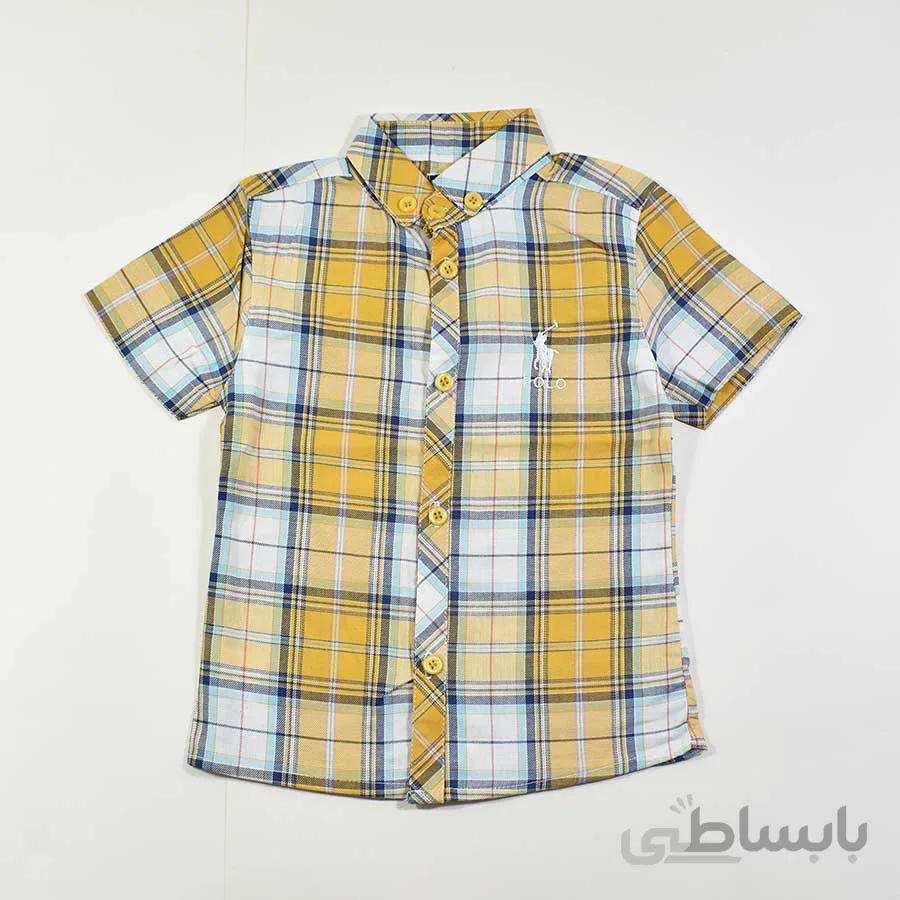 پیراهن آستین کوتاه پسرانه بچه گانه چهارخانه کد 2413
