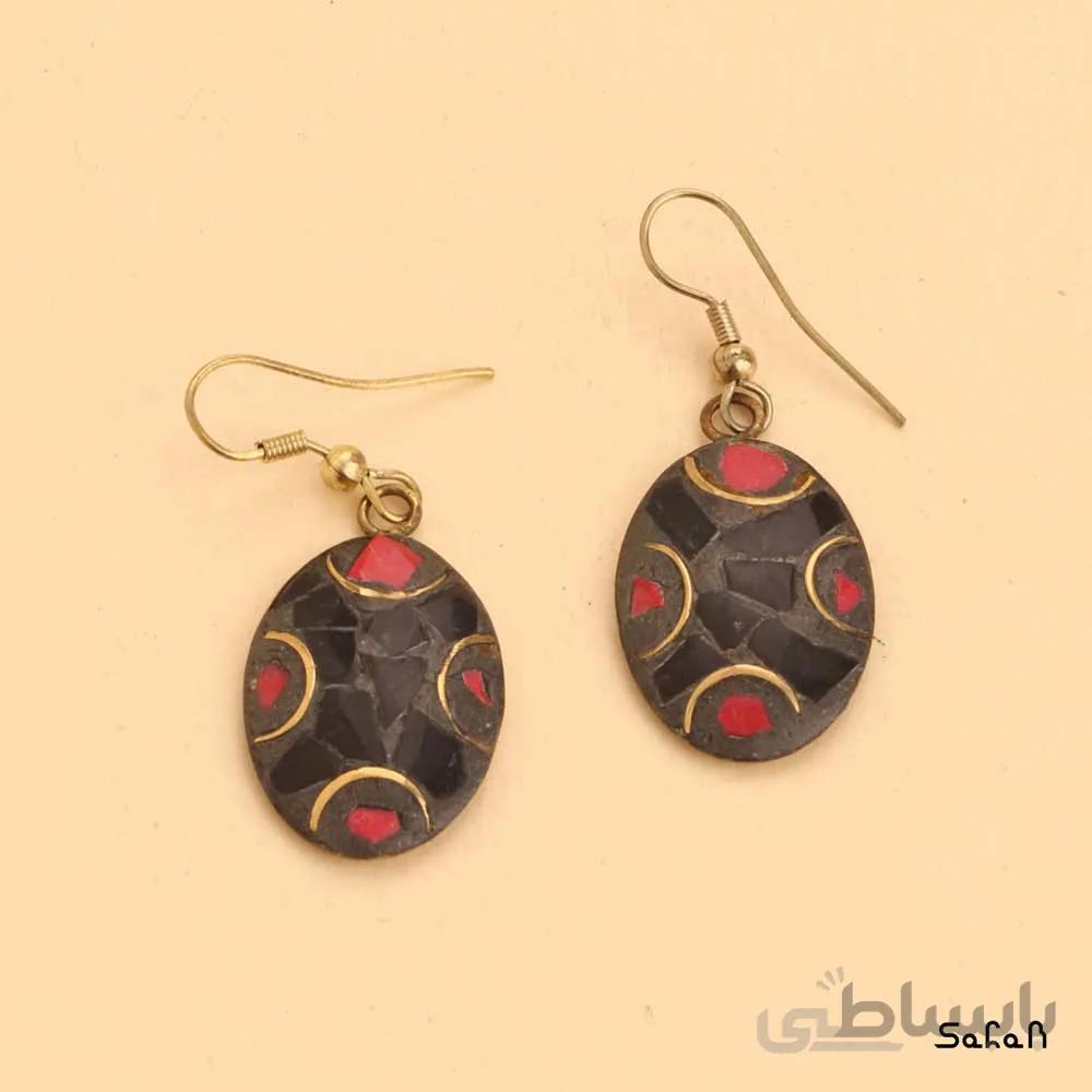 گوشواره هندی قلاب دار سنگی بیضی