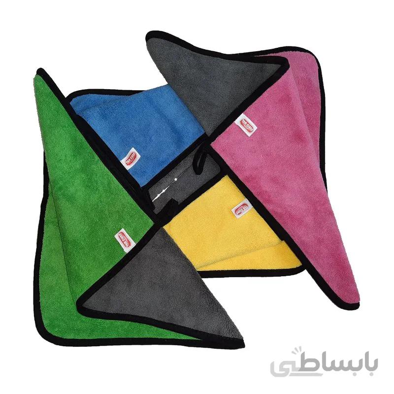 دستمال مایکروفایبر دو رنگ نظافت خودرو