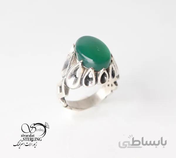 انگشتر نقره مردانه طرح بیضی سنگ عقیق