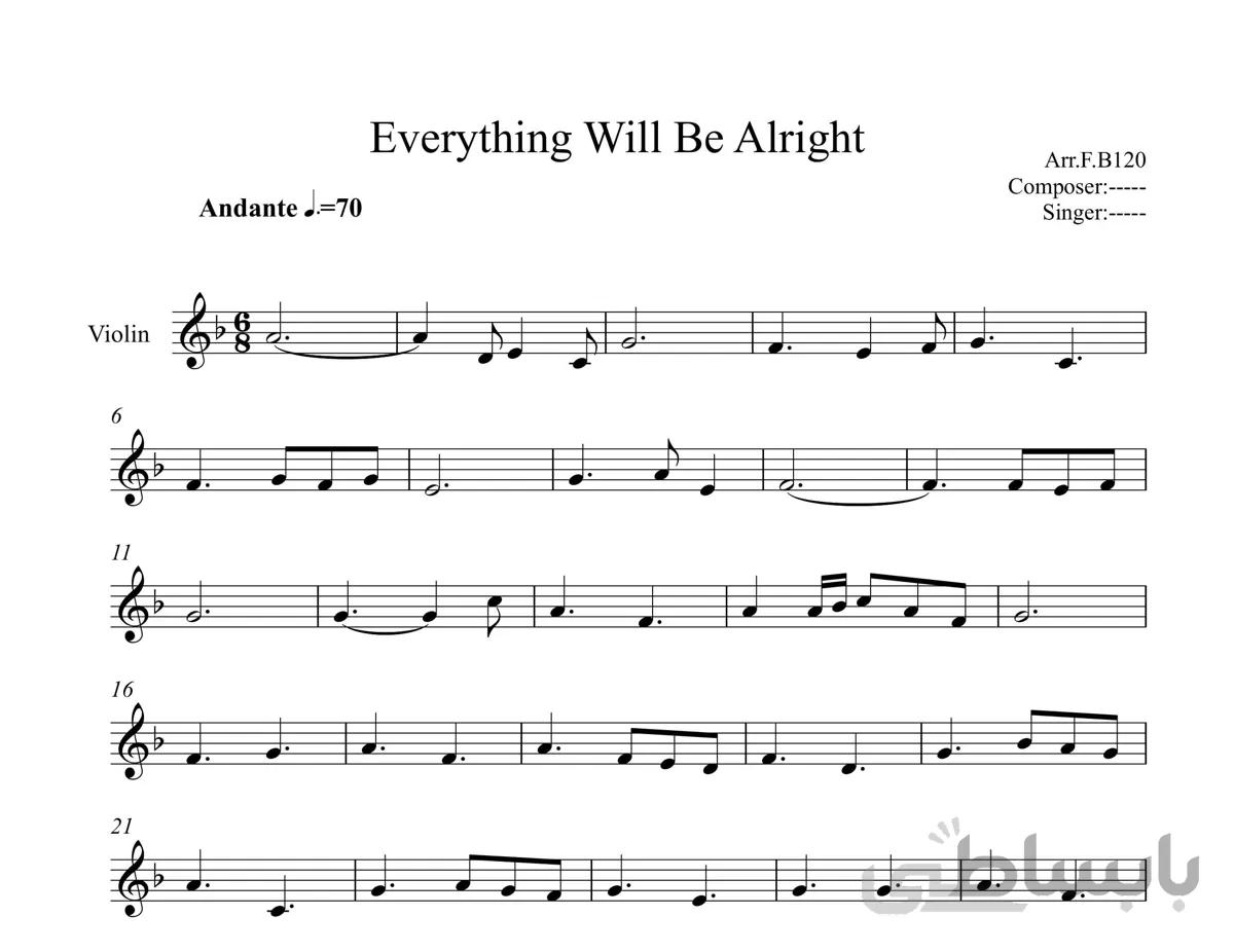 نت ویولن Everything Will Be Alright از Niklas Ahlstedt