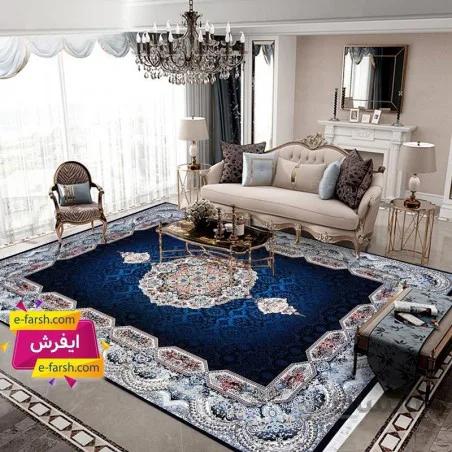 فرش ماشینی نگین مشهد طرح 2600 سورمه ای
