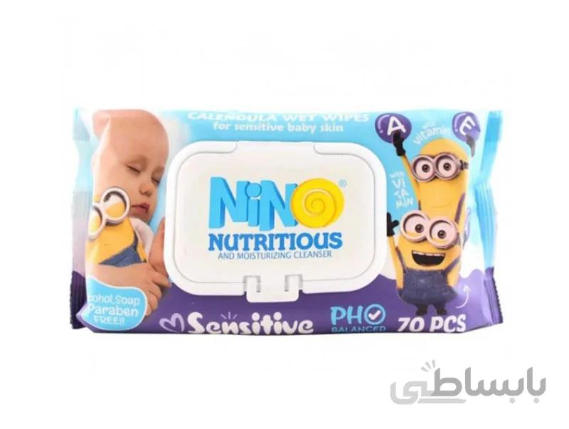 دستمال مرطوب پاک کننده کودک حاوی کالاندولا ویتامین A و E نینو انجیر طلایی 70 عدد ا Nino Calendula Sensitive Baby Wet Wipes With Vitamin A And E