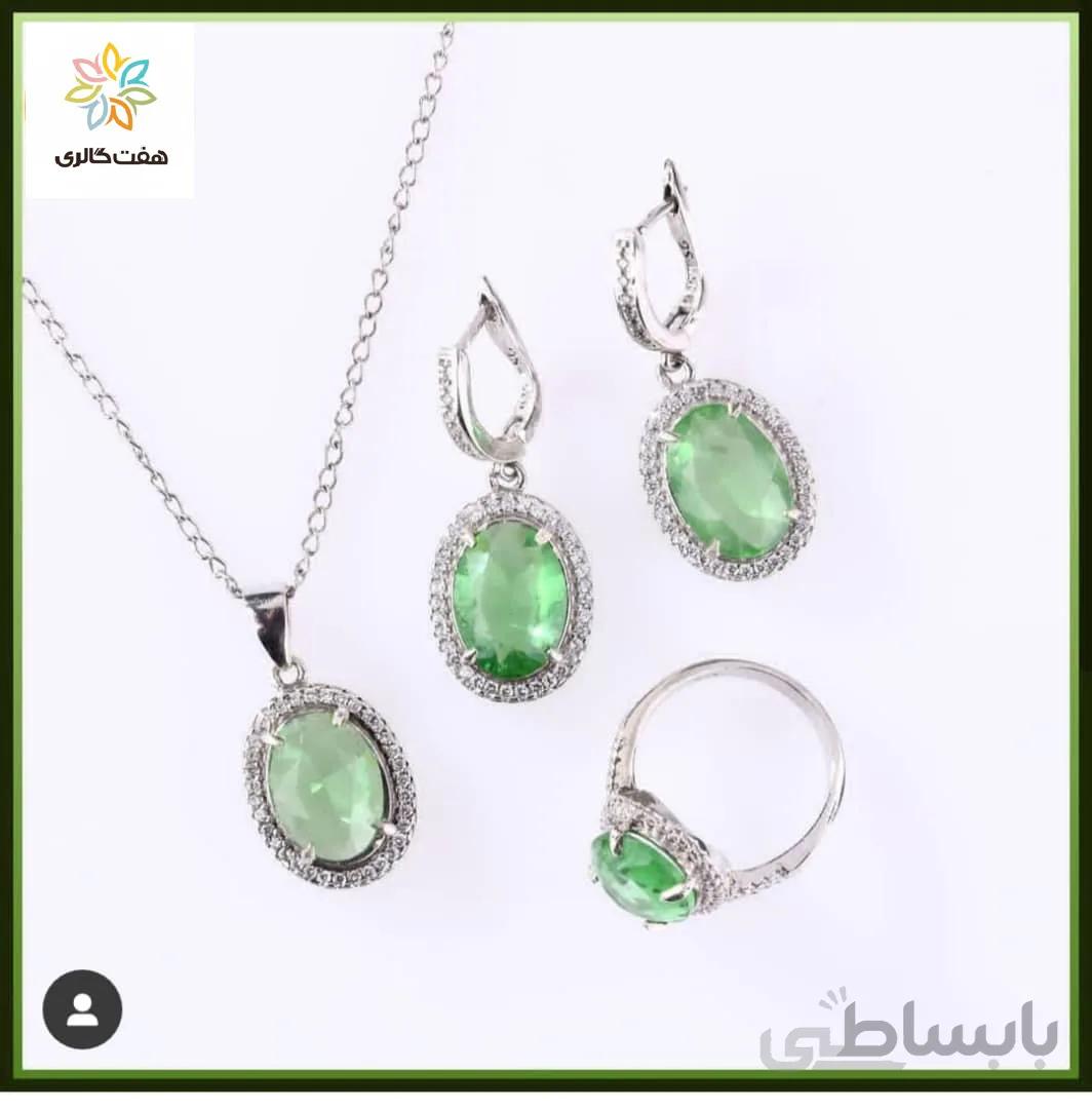 نیم ست نقره زنانه دستساز با نگین اپسیدین سبز کد ۱۰۱۸۰۶