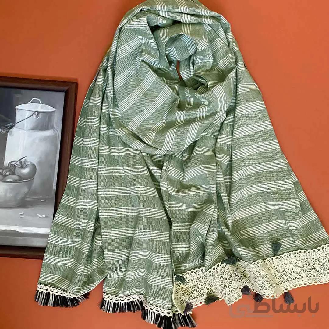 شال نخی مزونی پاییزه راه راه سبز 104302 ا 104302