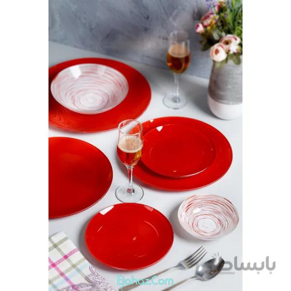 سرویس غذاخوری 25 پارچه ظروف شیشه ای رنگ قرمز آرکوفام