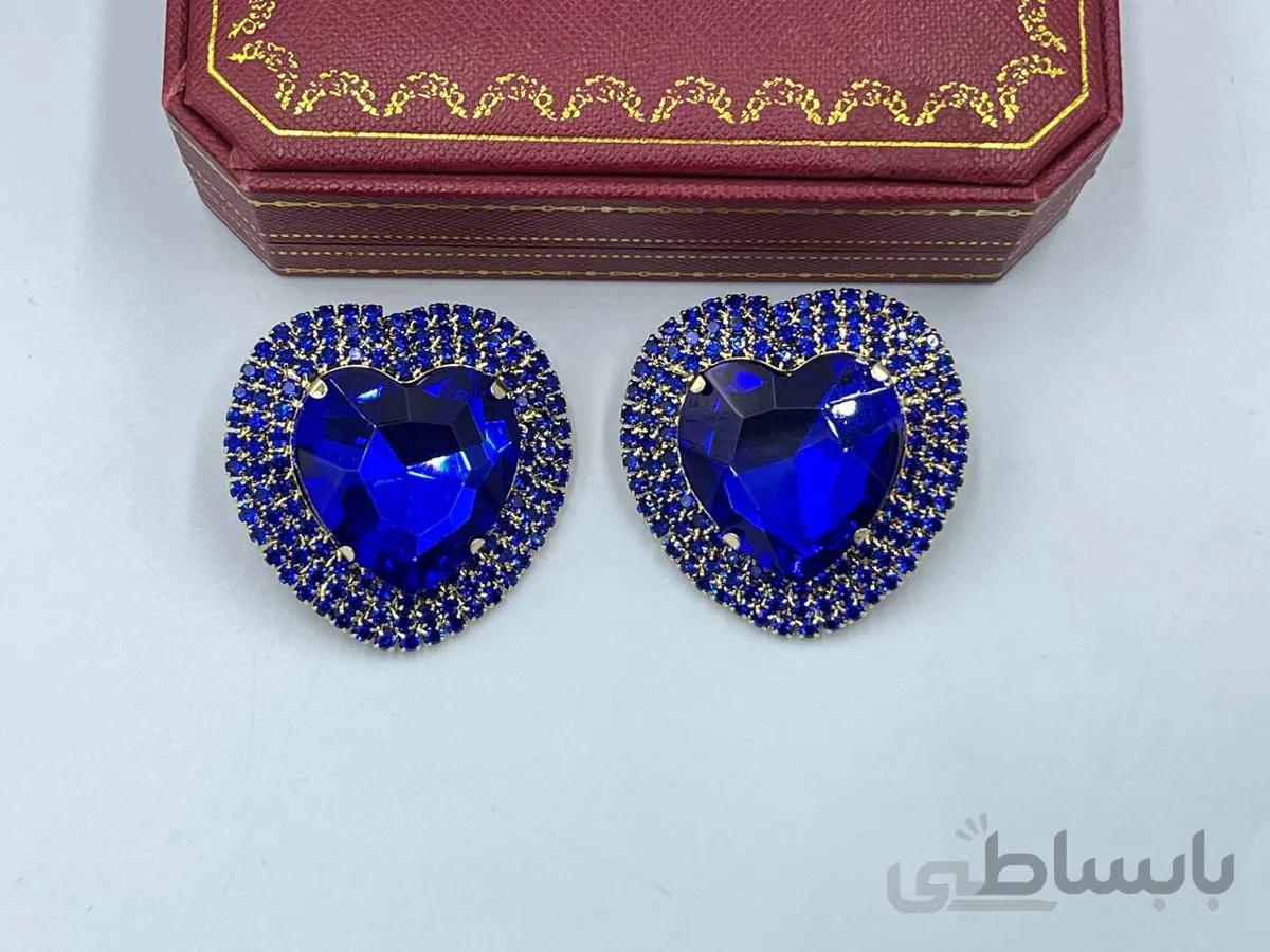 گوشواره مجلسی طرح قلب آبی رنگ
