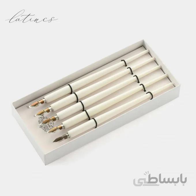 ست دسته قلم چوبی رنگ سفید
