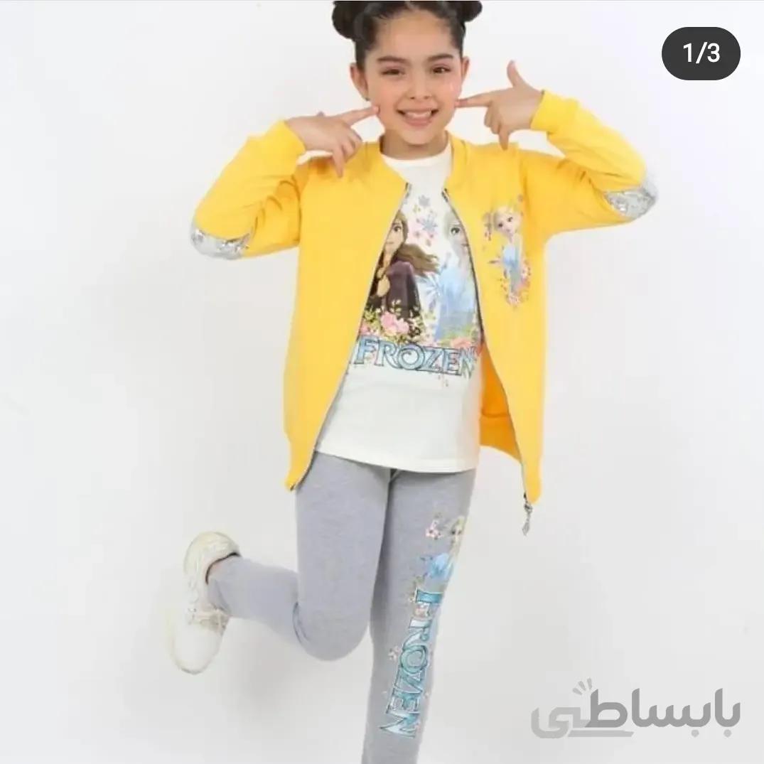 لباس انا السا ست بلوز شلوار و سوشرت بچه گانه وارداتی ترکیه لیمویی صورتی 4..5 سال