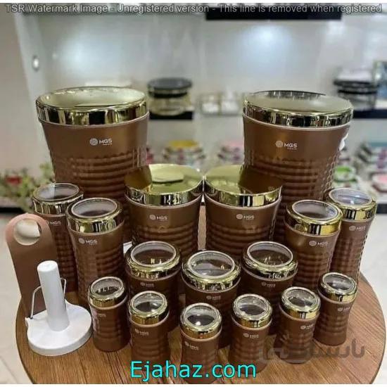 سرویس 18 پارچه آشپزخانه فلزی ام جی اس آجری درب طلایی MGS