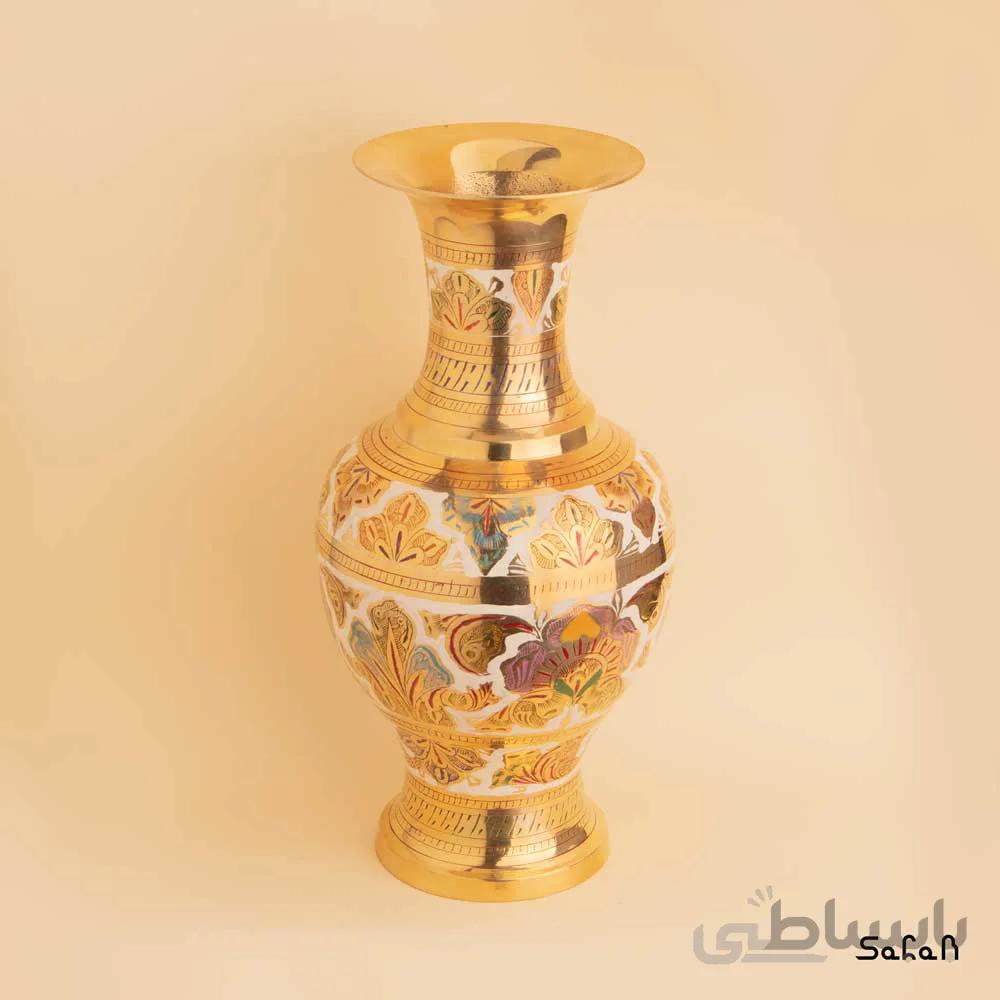 گلدان برنجی قلمزنی طلایی مدل کامپور