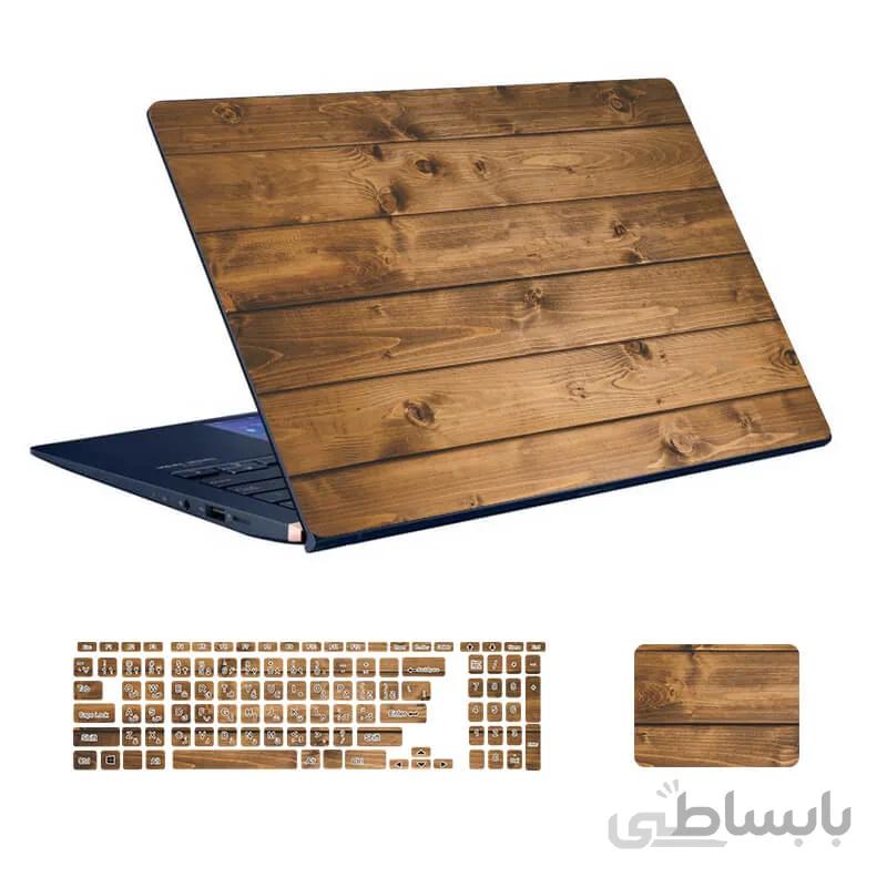 اسکین لپ تاپ طرح Wood کد ۳۵ به همراه استیکر کیبورد