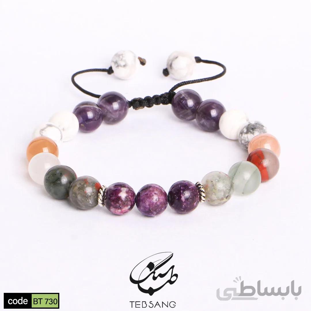 دستبند سنگ چاروئیت-سنگ خون-مون استون-هائولیت-آمیتیست کد BT-730