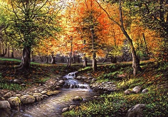 نخ و نقشه منظره پاییزی جنگل و رودخانه کد 3019