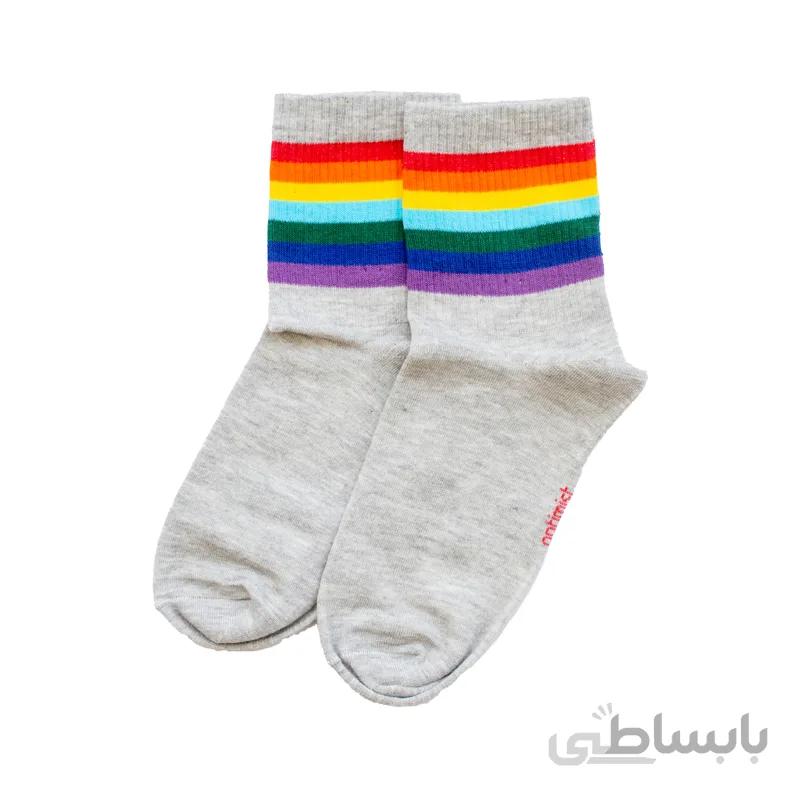 جوراب نیم ساق اسپرت رنگین کمان طوسی اپتیمیست