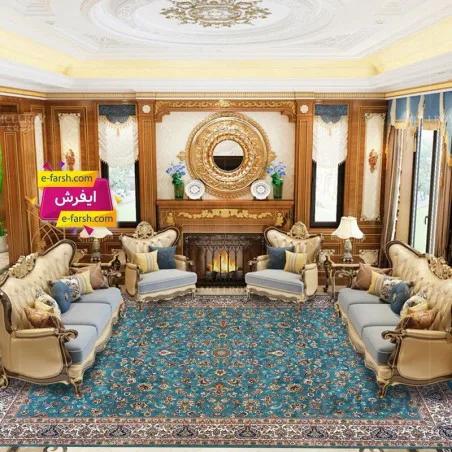 فرش ماشینی نگین مشهد طرح 2591 آبی